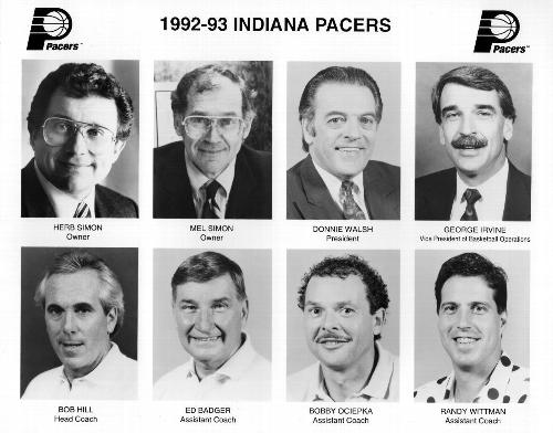1992-93 Indiana Pacers #NNO Herb Simon / Mel Simon / Donnie Walsh / George Irvine / Bob Hill / Ed Badger / Bobby Ociepka / Randy Wittman Front