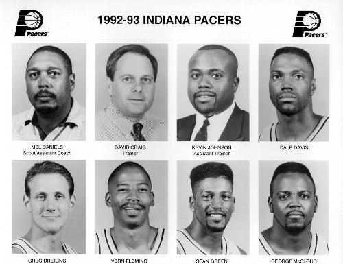 1992-93 Indiana Pacers #NNO Mel Daniels / David Craig / Kevin Johnson / Dale Davis / Greg Dreiling / Vern Fleming / Sean Green / George McCloud Front