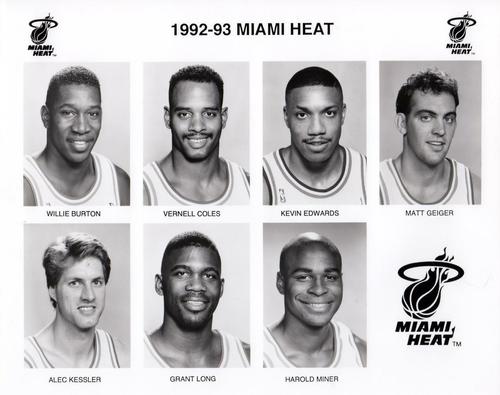 1992-93 Miami Heat 8x10 #NNO Willie Burton / Bimbo Coles / Kevin Edwards / Matt Geiger / Alec Kessler / Grant Long / Harold Miner Front