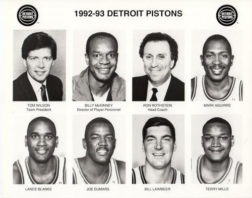 1992-93 Detroit Pistons #NNO Tom Wilson / Bill McKinney / Ron Rothstein / Mark Aguirre / Lance Blanks / Joe Dumars / Bill Laimbeer / Terry Mills Front