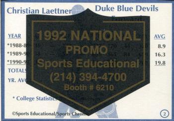 1991-92 Sports Educational - 1992 National Convention Promos #2 Christian Laettner Back