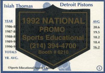1991-92 Sports Educational - 1992 National Convention Promos #5 Isiah Thomas Back