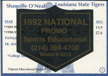 1991-92 Sports Educational - 1992 National Convention Promos #7 Shaquille O'Neal Back