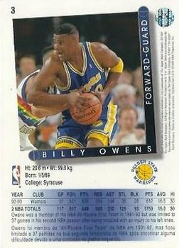 1993-94 Upper Deck Golden Grahams (Portuguese) #3 Billy Owens Back