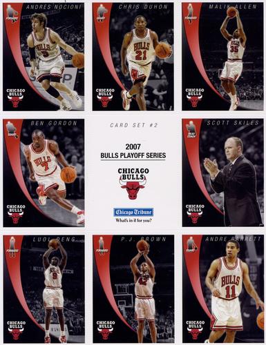 2007 Chicago Tribune Chicago Bulls Playoff Series Sheets #2 Andres Nocioni / Chris Duhon / Malik Allen / Ben Gordon / Scott Skiles / Luol Deng / P.J. Brown / Andre Barrett Front