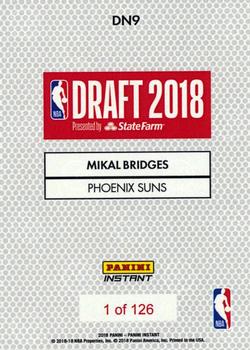 2018-19 Panini Instant NBA Draft Night #DN9 Mikal Bridges Back