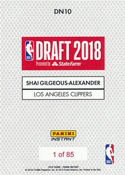 2018-19 Panini Instant NBA Draft Night #DN10 Shai Gilgeous-Alexander Back
