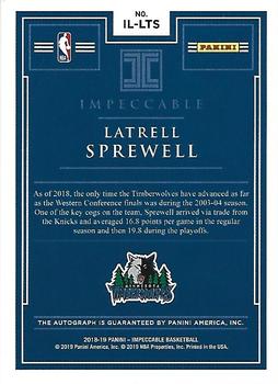 2018-19 Panini Impeccable - Illustrious Ink Platinum #IL-LTS Latrell Sprewell Back