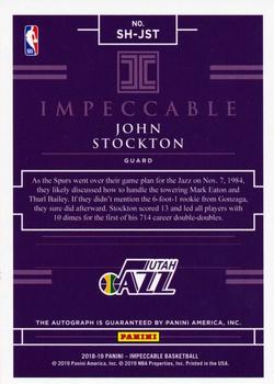 2018-19 Panini Impeccable - Impeccable Shots Signatures #SH-JST John Stockton Back