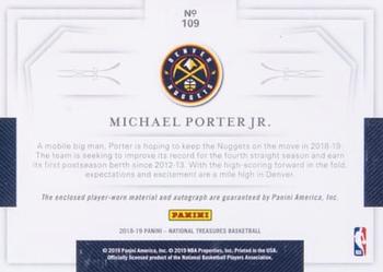 2018-19 Panini National Treasures #109b Michael Porter Jr. Back