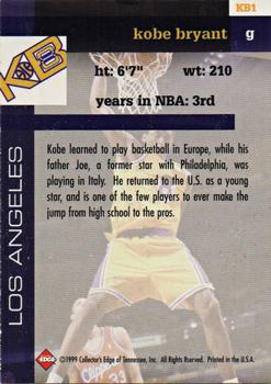 1999 Collector's Edge - KB8 #KB1 Kobe Bryant Back