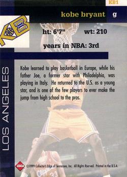 1999 Collector's Edge - KB8 Millennium Collection Blue #KB1 Kobe Bryant Back