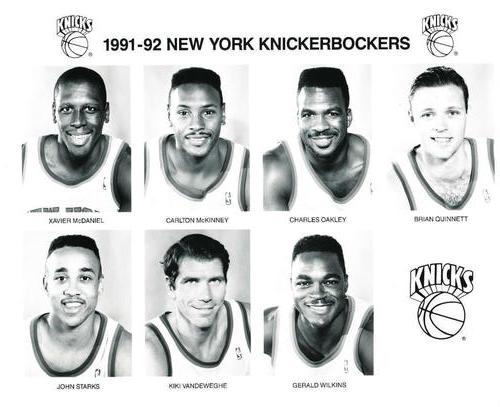 1991-92 New York Knicks Team Issue #NNO Xavier McDaniel / Carlton McKinney / Charles Oakley / Brian Quinnett / John Starks / Kiki Vandeweghe / Gerald Wilkins Front