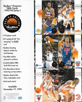 1993-94 SkyBox Premium - Series 1 Perforated Sheet 2 #NNO Kenny Anderson / Terrell Brandon / John Paxson / Doug Smith / Dominique Wilkins / James Worthy Front