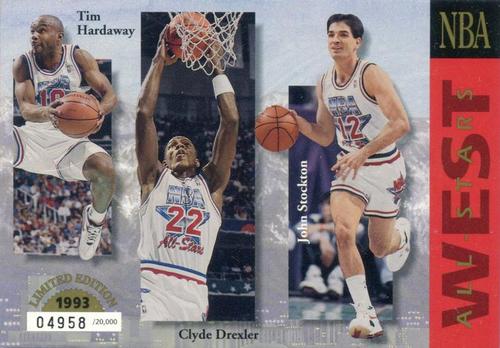 1992-93 Upper Deck Authenticated Collector Series Jumbo #NNO NBA West All-Stars: Tim Hardaway / Clyde Drexler / John Stockton / David Robinson / Karl Malone / Charles Barkley Front