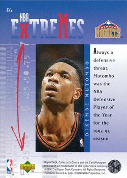 1995-96 Collector's Choice English II - NBA Extremes #E6 Dikembe Mutombo Back