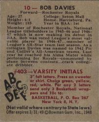 1948 Bowman #10 Bob Davies Back