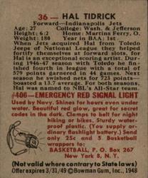 1948 Bowman #36 Hal Tidrick Back