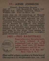 1948 Bowman #44 Arnie Johnson Back