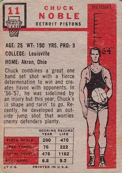 1957-58 Topps #11 Chuck Noble Back