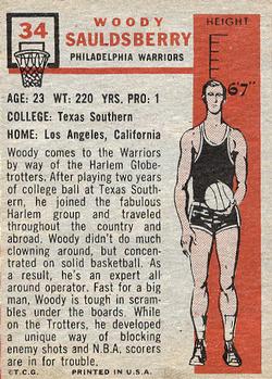 1957-58 Topps #34 Woody Sauldsberry Back