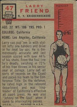 1957-58 Topps #47 Larry Friend Back