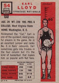 1957-58 Topps #54 Earl Lloyd Back