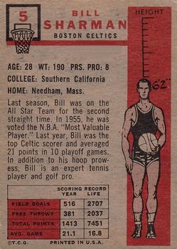 1957-58 Topps #5 Bill Sharman Back