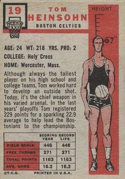 1957-58 Topps #19 Tom Heinsohn Back