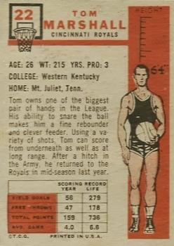 1957-58 Topps #22 Tom Marshall Back