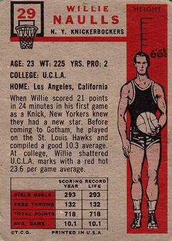 1957-58 Topps #29 Willie Naulls Back