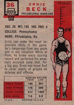 1957-58 Topps #36 Ernie Beck Back
