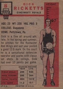 1957-58 Topps #8 Dick Ricketts Back