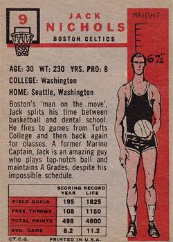1957-58 Topps #9 Jack Nichols Back