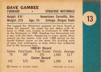 1961-62 Fleer #13 Dave Gambee Back