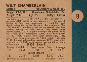 1961-62 Fleer #8 Wilt Chamberlain Back