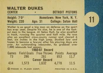 1961-62 Fleer #11 Walter Dukes Back