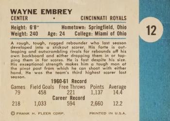 1961-62 Fleer #12 Wayne Embry Back