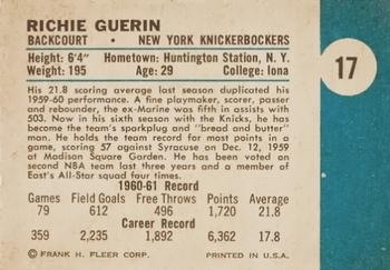 1961-62 Fleer #17 Richie Guerin Back