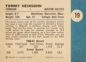 1961-62 Fleer #19 Tom Heinsohn Back