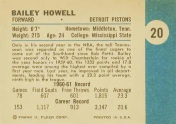 1961-62 Fleer #20 Bailey Howell Back
