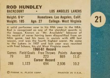 1961-62 Fleer #21 Rod Hundley Back