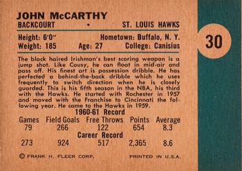 1961-62 Fleer #30 John McCarthy Back