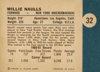 1961-62 Fleer #32 Willie Naulls Back