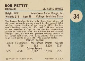 1961-62 Fleer #34 Bob Pettit St. Louis Hawks SGC 5.5 (70) EX+ HOF NBA TOP  75 LSU