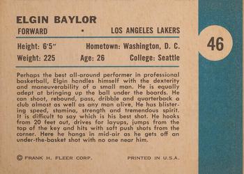 1961-62 Fleer #46 Elgin Baylor Back