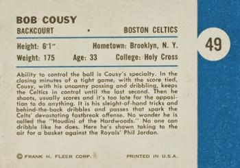 1961-62 Fleer #49 Bob Cousy Back