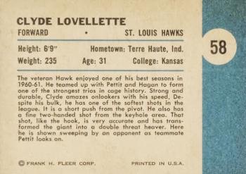 1961-62 Fleer #58 Clyde Lovellette Back