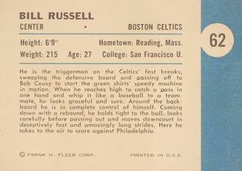 1961-62 Fleer #62 Bill Russell Back