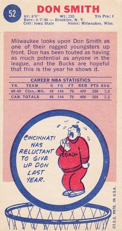 1969-70 Topps #52 Don Smith Back